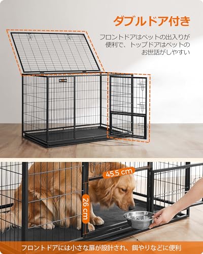 FEANDREA 犬 ケージ 大型犬用 ダブルドア付き トレー付き ペットケージ 大型 組立簡単 室内外兼用 ペットサークル 幅122x奥行74.5 x高さ80.5cm 犬 ゲージ PPD003B01V1 中間 画像