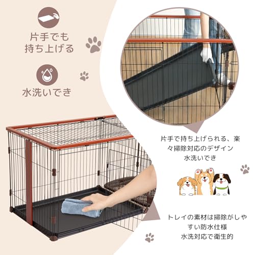 PETTOM ペットサークル 犬用ケージ 犬ゲージ ペットサークル 屋根付きセット ペットゲージ 犬ゲージトイレ別 ケージ ゲージ 室内 屋内 小型犬 中型犬 (ナチュラル, 屋根付き) 中間 画像