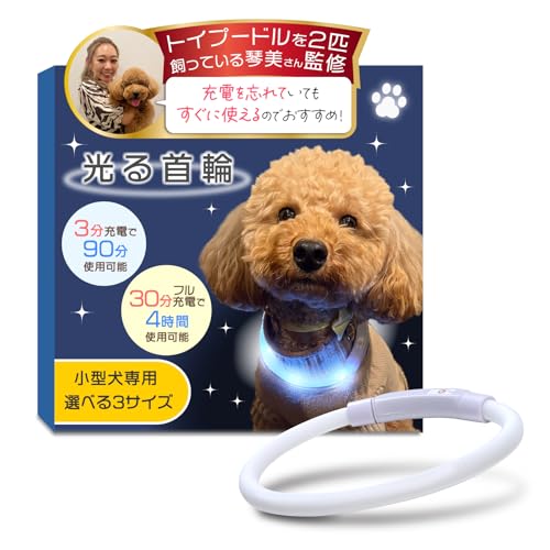 【トイプーのなむちゃん愛用！】光る首輪 LED 【3分充電で90分使用可能】（小型犬専用ｘサイズ調整可能）フル充電30分で4時間使用可能 (レインボー M：50㎝) 1