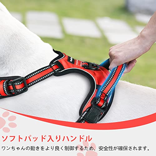 【Amazon.co.jp限定】BaoCheng 犬ハーネス 犬用胴輪 小型犬/中型犬/大型犬ハーネス 犬用胴輪 引っ張り防止 アタマを通さず 咳き込み軽減 サイズ調整可能 夜間反射材 抜けない 通気性 簡単着脱 おしゃれ 安全 しつけ用 訓練 歩行補助 散歩 可愛い(レッド,S) 中間 画像