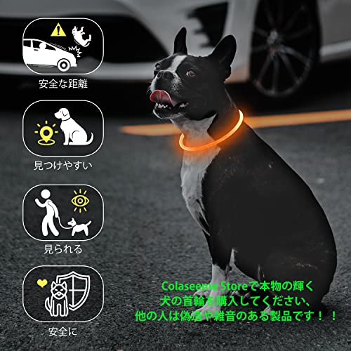 Colaseeme 商標(6593610) 犬光る首輪 視認距離500mで夜間も安心 犬 猫 光る 首輪 ライト 夜 散歩USB 充電式 (オレンジ,70cm) 中間 画像