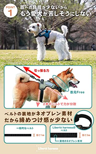 【ドッグトレーナーも推薦！】Liberte harness 犬 ハーネス 喉に優しい ネームプレート ドッグハーネス (Sサイズ, セルリアンブルー) 中間 画像