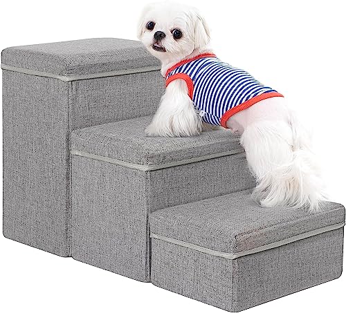 Uross 犬用階段 収納付き 3段 小型犬用 中型犬用 大型犬用 ペット用階段 ベッド用 耐荷重約30kg 老犬 猫用 犬 子犬用 階段 ソファー用ステップ (ライトグレー) 1