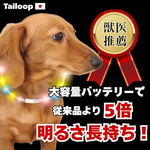 Tailoop [獣医師推薦] 光る首輪 [一度の充電で30時間使える] 犬 散歩 ライト 小型犬 大型犬 サイズ調節可能 （虹色,70cm） 1