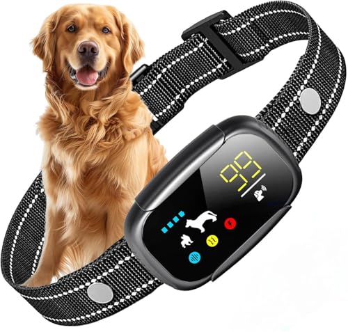 【NEW】無駄吠え防止 首輪 愛犬むだぼえ防止グッズ 全自動式 犬しつけ IP67防水 充電式 安全 訓練用 多段階センサー LCDディスプレー 小型犬/中型犬/大型犬用 近所迷惑防止 安眠妨害解決 無駄吠え防止用品 日本語取扱説明書付き (Black) 1