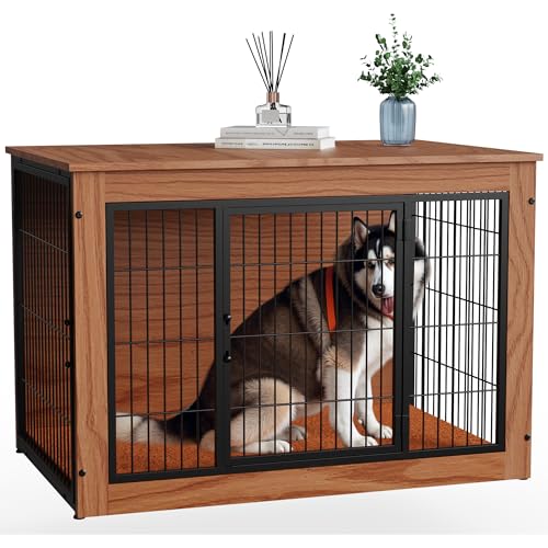 Alebert｢アレベルト｣ 犬ケージ ペットケージ 木製家具調 犬サークル 中大型犬用 サークル 室内 犬 ゲージ ウッディサークル 毛布付き インテリア調 頑丈 オシャレ (ブラウン, Lサイズ) 1