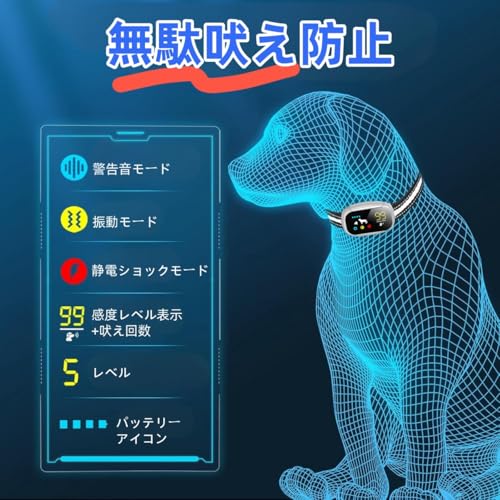 【NEW】無駄吠え防止 首輪 愛犬むだぼえ防止グッズ 全自動式 犬しつけ IP67防水 充電式 安全 訓練用 多段階センサー LCDディスプレー 小型犬/中型犬/大型犬用 近所迷惑防止 安眠妨害解決 無駄吠え防止用品 日本語取扱説明書付き WHITE 最後 画像