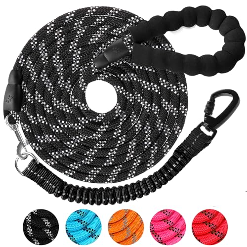 DANOFY 犬 リード ロングリード 犬用リード 30m - 長い丸ロープ 小型犬 中型犬 大型犬 反射 軽量 丈夫 持ちやすい スポンジハンドル 伸縮リード付き 犬用散歩ひも 訓練用リード 負担減軽 衝撃吸収 ブラック 1枚目 画像