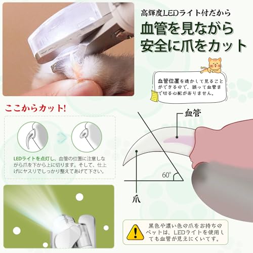 Candykenny ペット爪切り 犬爪切り 飛び散り防止 血線確認 猫つめきり 軽量静音 安全簡単 初心者 ペット用爪きり 犬爪やすり 爪研ぎ LEDライト内蔵 切りすぎ防止 爪やすり付き 滑り止めグリップ 爪収納カバー設計 握りやすい 爪トリマー 小型中型大型犬 中間 画像