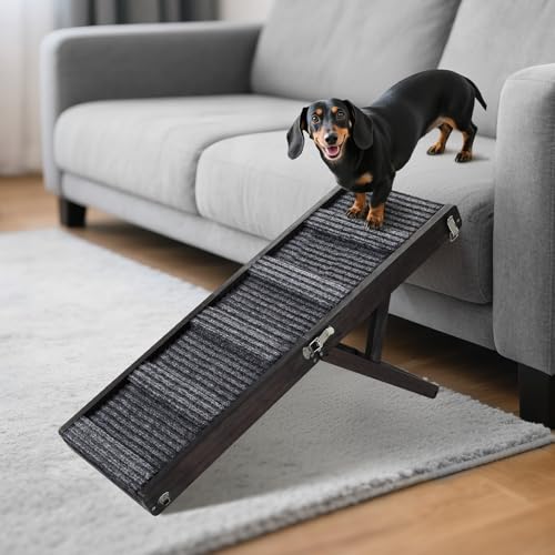 2025年バージョンアップ版 ペットスロープ 小型犬 ペットステップ 折りたたみ Pawaboo ペット用 坂状 折り畳み 高さ調節可能 段差がない 安定 滑り止め 木製 ステップ 4段調節 耐荷重15KGまで 省スペース 持ち運びやすい 組立簡単 子犬 老犬 ペット介護用 足腰の負担を軽減 Black 1