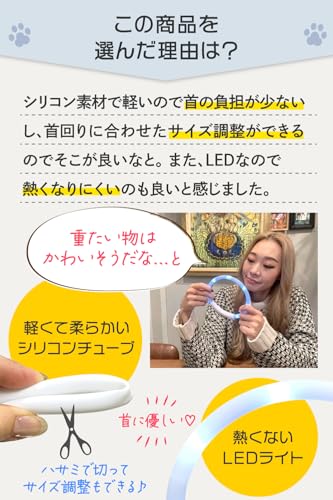 【トイプーのなむちゃん愛用！】光る首輪 LED 【3分充電で90分使用可能】（小型犬専用ｘサイズ調整可能）フル充電30分で4時間使用可能 (ホワイト S：35㎝) 中間 画像