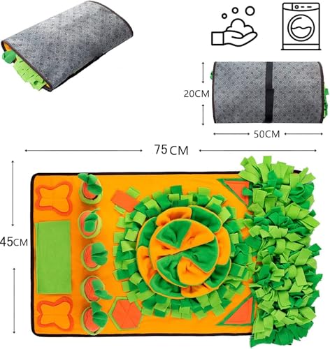 Askill 犬 ノーズワークマット おもちゃ 玩具 小型犬 おやつ隠しマット 早食い防止 噛むおもちゃ 分離不安/ストレス解消/集中力向上/嗅覚訓練 運動不足 食いすぎる対策 オレンジ 45*75cm 中間 画像