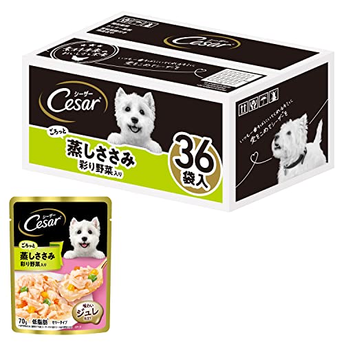 シーザーパウチ ごろっと蒸しささみ 彩り野菜入り チキン風味 70ｇ×36袋パック(まとめ買い)[ドッグフード・ウェット]【大容量】【油不使用】【低脂肪】【低カロリー】 1