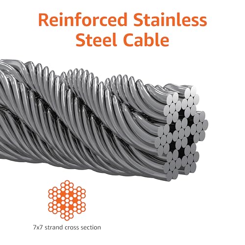 Amazonベーシック 犬用 係留ワイヤーリード ランナーケーブル 耐荷重41kg 7.6m ホワイト 中間 画像