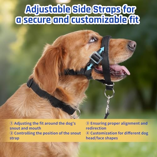 BARKLESS犬用トレーニングヘッドカラー、プルヘッドホルター、調節可能な安全ストラップ付き、アンチプルソフトパッド入りマズルリーシュウォーキングトレーニングリーシュリアクティブミディアムドッグ用 最後 画像