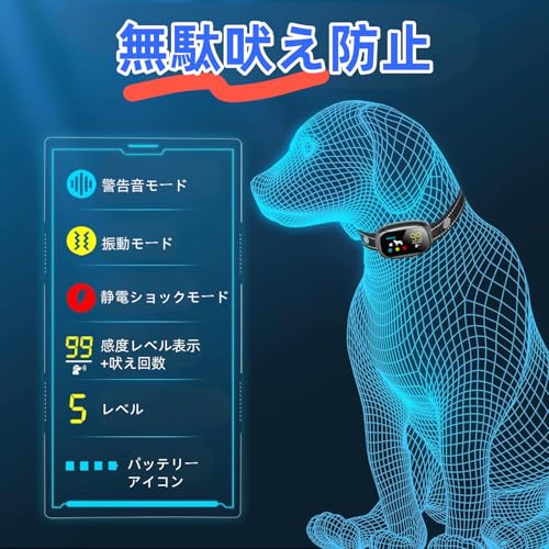【NEW】無駄吠え防止 首輪 愛犬むだぼえ防止グッズ 全自動式 犬しつけ IP67防水 充電式 安全 訓練用 多段階センサー LCDディスプレー 小型犬/中型犬/大型犬用 近所迷惑防止 安眠妨害解決 無駄吠え防止用品 日本語取扱説明書付き (Black) 最後 画像