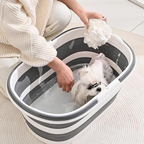 Gorocking ペット用バスタブ 35L 大容量 折りたたみ式 犬 水抜き栓付き 温度シール ベビーバス 中型犬 猫 コンパクト収納 キャスター付き 最後 画像