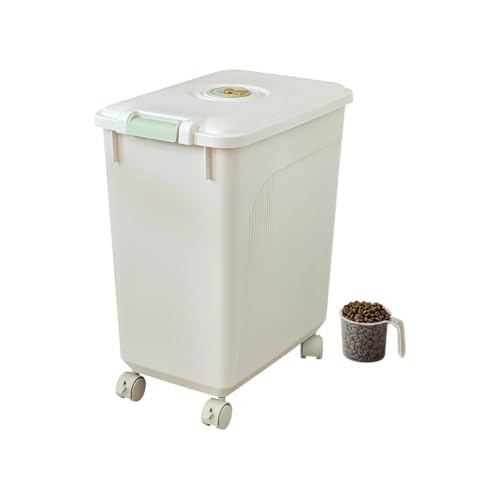 RAKU フードストッカー ペット餌入り ドライフードストッカー 大容量 密閉 保存容器 キャスター 15kg 25kg 30kg 湿気防止 計量カップ付き 米びつ 犬 猫餌 保存容器 ベージュ (30キロ) 1