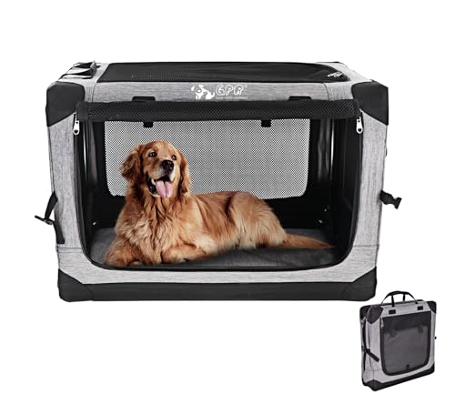 GPR ペット ソフトクレート ケージ ペットキャリー ペットハウス カバー取り外せる 4面メッシュ出入口 鉄フレーム 猫犬兼用 折りたたみ式 洗濯可能 (シルバグレー, XL) 1