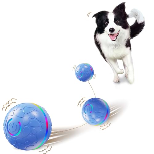 Candykenny 犬 ボール おもちゃ 動くボール 電動ボール 自動 猫おもちゃ 障害物回避 一人遊び 室内 光るLED付き 一人遊び 留守番 運動不足解消 USB充電 ストレス解消 丸洗い プレゼント 中小型犬 (ブルー)の外観・全体像 画像