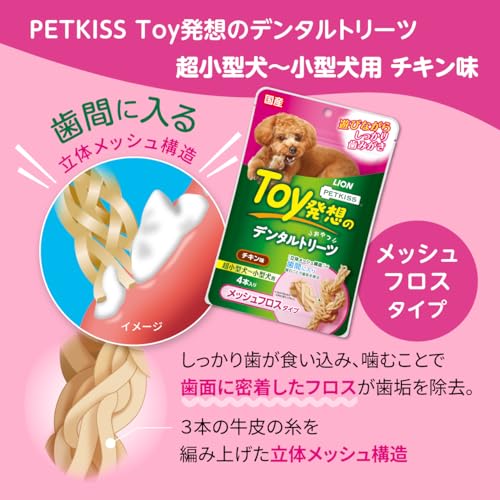 ライオン PETKISS Toy発想のデンタルトリーツ スリットブラシ+メッシュフロス 小型犬用セットの特徴・詳細 画像