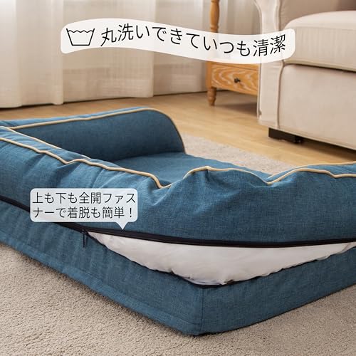 EMME掃除しやすいタイプペットベッドソファーカバー犬ベッドカバー洗える取りつけ便利カバーのみ 68x50x18cmのベッドに向け ブルーMサイズの特徴・詳細 画像