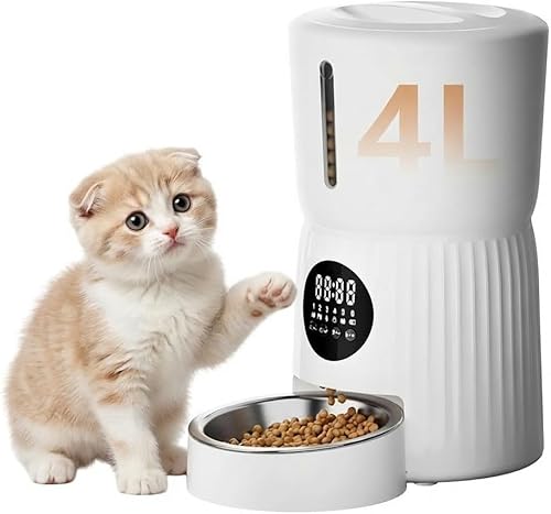 Surfola 自動給餌器 猫 犬 うさぎ タイマー式 [Wi-Fi/スマホ不要] ペット給餌器 1日6食 定時定量 4L大容量 2WAY給電 水洗い可能 音声録音 ステンレス皿 手動給餌 お手入れ簡単 日本語説明書付き SP01 1