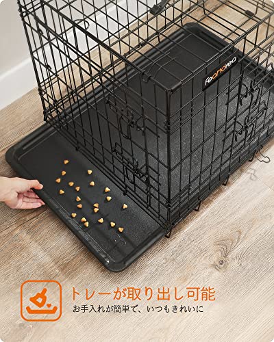 FEANDREA ペットケージ 犬用ケージ 小型犬用 61×43.5×50.5cm 室内外兼用 犬 トレー付き 折り畳み式 持ち手付き 移動便利 PPD024B01の特徴・詳細 画像