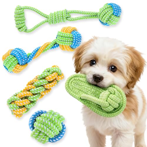 Byarei 5 個セット 犬ロープおもちゃ 犬おもちゃ 犬用玩具 噛むおもちゃ ペット用 コットン ストレス解消 丈夫 耐久性 清潔 歯磨き 犬 おもちゃ ロープ 噛む 小/中型犬に適用 1