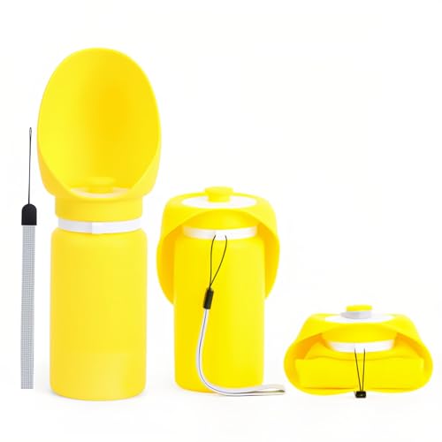 ペット用水筒 外出用折りたたみ式 犬・猫兼用 550ml大容量 アウトドア用折りたたみペット水筒 (黄色) 1