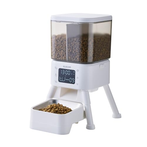 エレコム 自動給餌器 2種フード対応 4L (約2.2kg) フードボウル高さあり 吐き戻し予防 蓋ロック 乾燥剤付属 ステンレス ホワイト PET-AF08WH 1