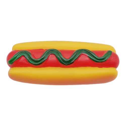 噛みつきにくい犬用おもちゃ - 音を出すホットドッグデザイン、非毒性ゴム |噛む満足感、フェッチトレーニング補助、ストレス解消の楽しみ、子犬の運動、室内遊び、野外活動、成犬に 1