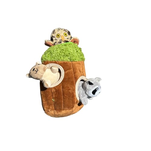 光る子犬のかくれんぼおもちゃ、インタラクティブプラシ天の木の幹の巣穴のおもちゃ、小型犬用の子犬のおもちゃ、ウッドランドカラー(小さな木と3匹の動物)の特徴・詳細 画像