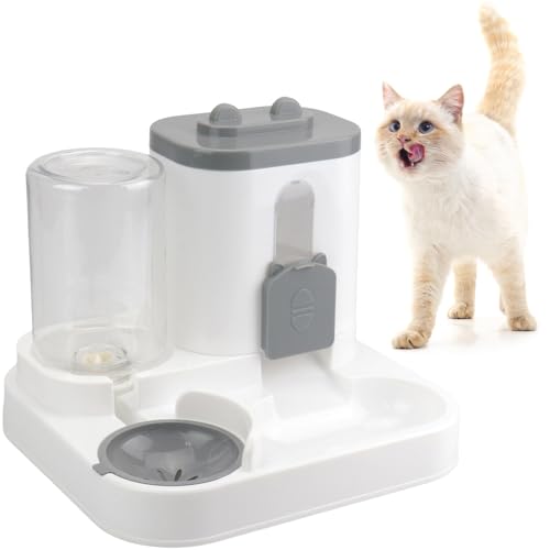 ペット用給餌＆給水器 一体型 大容量 電源不要 自動排出 漏水防止柵付き 留守番 水洗い可能 置き型 犬/猫対応 1