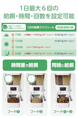エレコム 自動給餌器 2種フード対応 4L (約2.2kg) フードボウル高さあり 吐き戻し予防 蓋ロック 乾燥剤付属 ステンレス ホワイト PET-AF08WHの特徴・詳細 画像