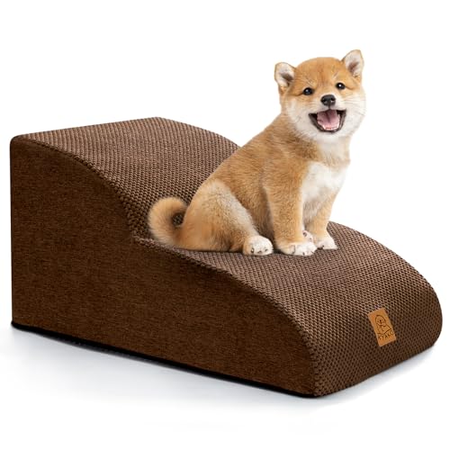 犬 階段 ペット スロープ 2段UP 犬 ステップ ペットステップ 35D高反発 犬用階段 犬 スロープ ドッグステップ 犬の階段 ペット用階段 犬 段差 犬用スロープ 段差解消 滑り止め付き 洗えるカバー ハンドル付き 安全 小型犬/中型犬/シニア犬/子犬/猫/ウサギ適用 (ブラウン, 二段Plus) 1