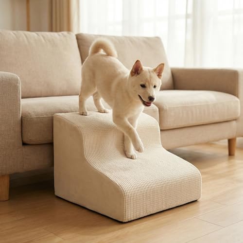 ドッグスロープ 2段 スロープ犬 階段 ステップ ペット用 階段 ドッグステップ ペットスロープ ペットステップ クッション ウレタン 撥水 踏み台 犬用品 ベージュ 1