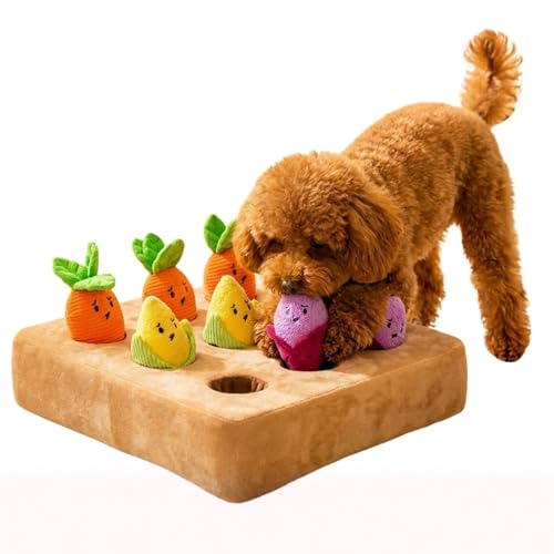 [N.Qurio] 知育玩具 犬 おもちゃ ノーズワーク マット 野菜 ぬいぐるみ 【お散歩1時間分の運動量】 知育マット 訓練 運動不足 ストレス解消 早食い防止 嗅覚 小型犬 室内 遊び 宝探し ベジタブル かわいい トイプードル シニア犬 鳴き笛 30cm 1