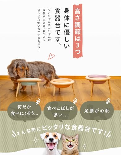 ペットファン フードボウル 犬 猫 食器台 高さ調節 選べる10色 ペット 中型犬 小型犬 木製 フードスタンド 犬用食器 猫用食器 皿 えさ 水飲み ご飯 PET FUNの特徴・詳細 画像