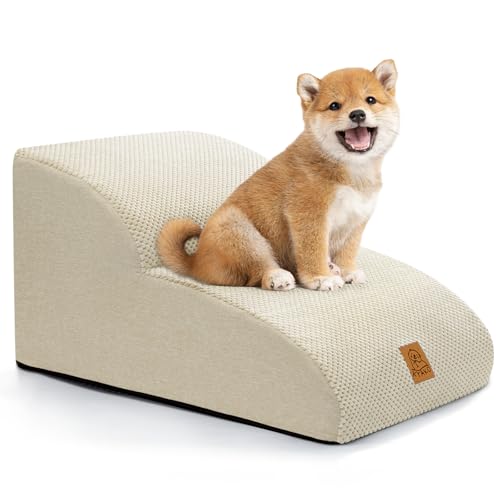 犬 階段 ペット スロープ 2段UP 犬 ステップ ペットステップ 35D高反発 犬用階段 犬 スロープ ドッグステップ 犬の階段 ペット用階段 犬 段差 犬用スロープ 段差解消 滑り止め付き 洗えるカバー ハンドル付き 安全 小型犬/中型犬/シニア犬/子犬/猫/ウサギ適用 (ベージュ, 二段Plus) 1