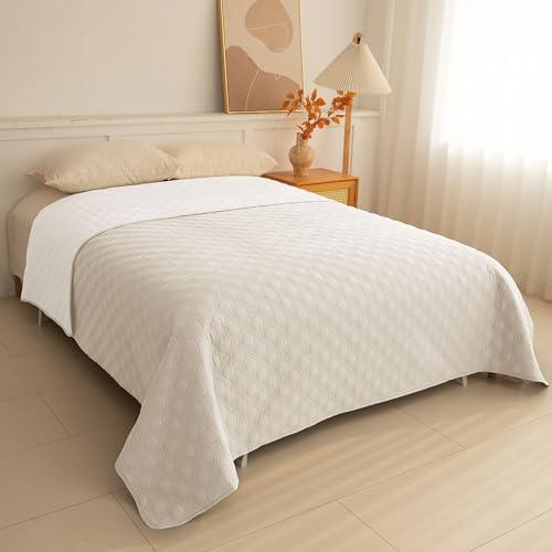 TIANSHU 防水ベッドカバー マルチカバー ペットマット ソファパッド かけるだけ 大判 撥水加工 リバーシブル 洗える 速乾 防ダニ 汚れ防止 爪とぎ防止 プロテクター 滑り止め 犬猫 おねしょ 尿失禁対策 介護用 ベビー 高齢者 ペットスペース カウチ ソファー ベッド 寝椅子 床に適用(137×208cm,アイボリーホワイト) 1