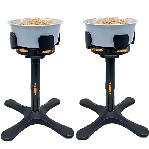 昇降式ペットボウルスタンド 犬 食器台 3、4段階高さ調節 高さ14～38cm 幅17.8～28cm 犬ご飯台小型犬～大型犬 餌入れ食器台 大型猫用 犬 えさ台 早食い防止 犬 水飲み フードボウル 犬 多頭飼い・高齢ペット対応 家庭用/介 護/屋外/ペットショッ プ・動物病 院対応 犬猫共用 (B-黒, 2個【スタンドのみ】) 1