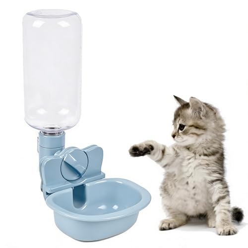 DFsucces ペット給水器 犬 猫 水飲み器 取付型 水飲み ペットボトル 使用可能 ウォーターボトル 電源不要 自動 軽量 便利 お留守番対応 熱中症を防ぐ 転 倒防止 漏れ防止 ペット用品 (青い（ボトルなし）) 1