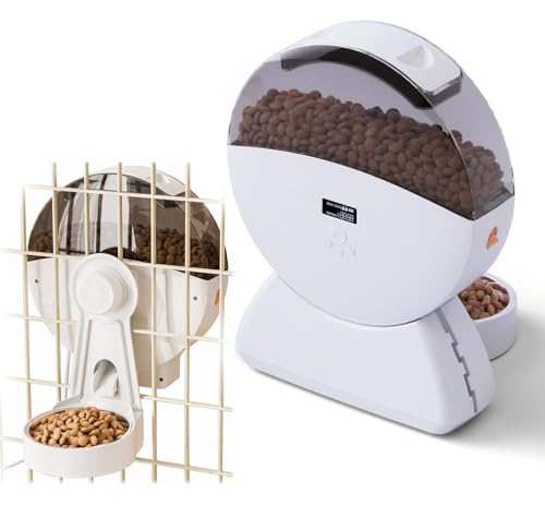 自動給餌器 ケージ掛け＋地面置く 2way 猫 中小型犬用 1日5食 定時定量 2L容量 自動餌やり機 うさぎ オートフィーダー タイマー式 2WAY給電 ステンレス製ボウル 小動物用 水洗い可能 手動給餌 お手入れ簡単 日本語説明書付き 1