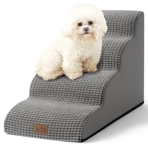 COZY KISS 犬用階段 小型犬用 高さ19.7インチ カーブドドッグステップ 子犬 年配者 猫用 中型ペットスロープソファ カウチ ベッド はしご 高密度フォーム付き 4ステップ 15.7x28.3x19.7インチ ダークグレーの外観・全体像 画像