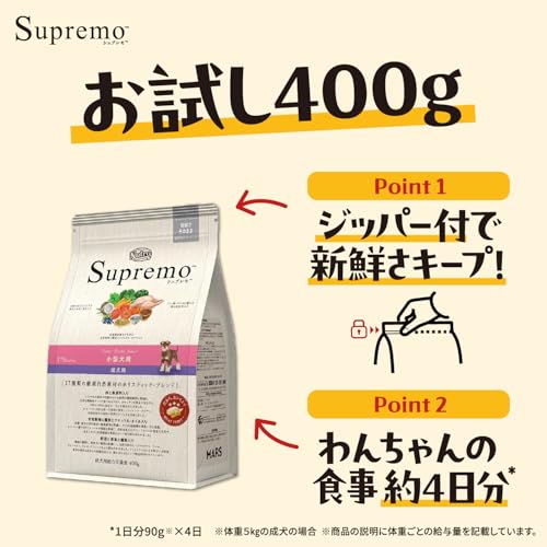 Nutro シュプレモ 小型犬用 成犬用 お試し 400g ドライフード 小粒 総合栄養食 ドッグフード 犬 厳選自然素材 香料・着色料 無添加 ニュートロの詳細・まとめ 画像