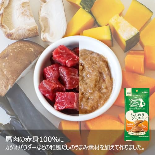 yum yum yum! ヤムヤムヤム ドッグフード ウェット ふんわりソース仕立て 馬肉 60g × 3袋 小容量 スティックタイプ 無添加の特徴・詳細 画像