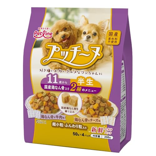 プッチーヌ 半生 11歳から 国産鶏なん骨入り 200g(50g×4) ソフト 国産 無着色 アソート 小分け 200g(50g×4)の外観・全体像 画像