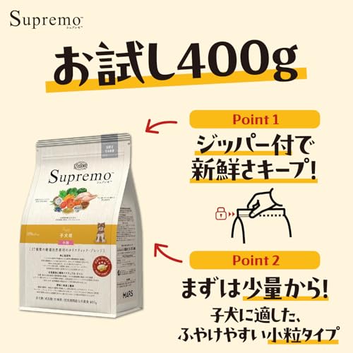 Nutro シュプレモ 子犬用 全犬種用 チキン お試し 400g ドライフード 小粒 総合栄養食 子いぬ用 パピー 幼犬期/成長期 妊娠期/授乳期の母犬 仔犬用 ドッグフード 犬 厳選自然素材 香料・着色料 無添加 消化に良い ニュートロ トライアルの詳細・まとめ 画像