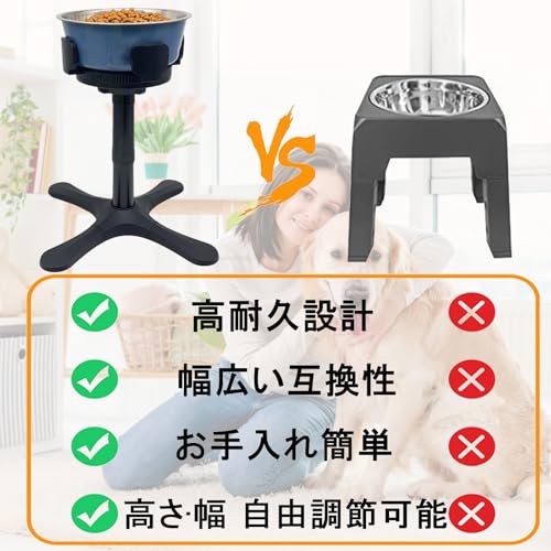 昇降式ペットボウルスタンド 犬 食器台 3、4段階高さ調節 高さ14～38cm 幅17.8～28cm 犬ご飯台小型犬～大型犬 餌入れ食器台 大型猫用 犬 えさ台 早食い防止 犬 水飲み フードボウル 犬 多頭飼い・高齢ペット対応 家庭用/介 護/屋外/ペットショッ プ・動物病 院対応 犬猫共用 (B-黒, 2個【スタンドのみ】)の特徴・詳細 画像